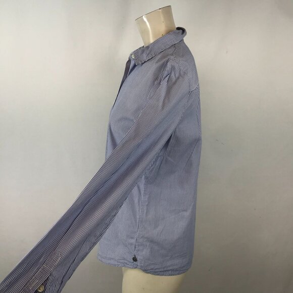 MAISON SCOTCH- WOMEN'S 1 - BLUE/WHITE STRIPE LONG SLEEVE BUTTON UP SHIRT TOP - Picture 4 of 6